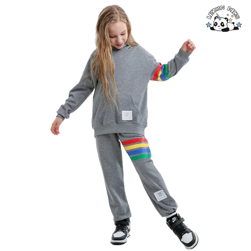 LEZONKIDS - New Customized Children Clothes Set Colourful Printing Cotton Hoodie Fashion Kids Clothing